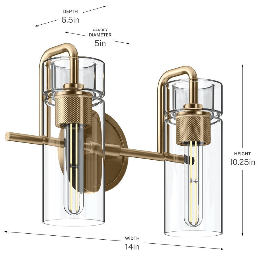 Kichler Niccol 14in 2-Light Vanity Light | Modern Champagne Bronze and Clear Glass | Bathroom Vanity | 14 x 10 x 6.5 in | Model 55251CPZ