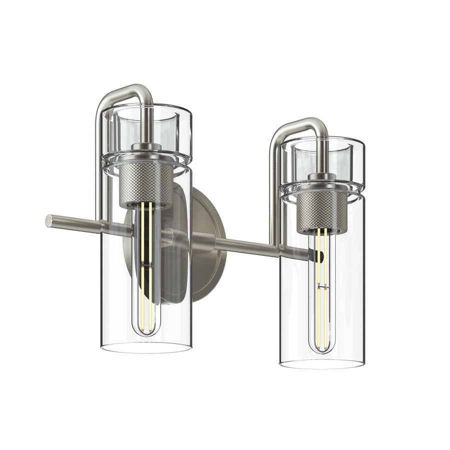 Kichler Niccol 14in 2-Light Vanity Light | Modern Brushed Nickel and Clear Glass | Bathroom Vanity & Hallway | 14 x 10.25 x 6.5 in | Model 55251NI