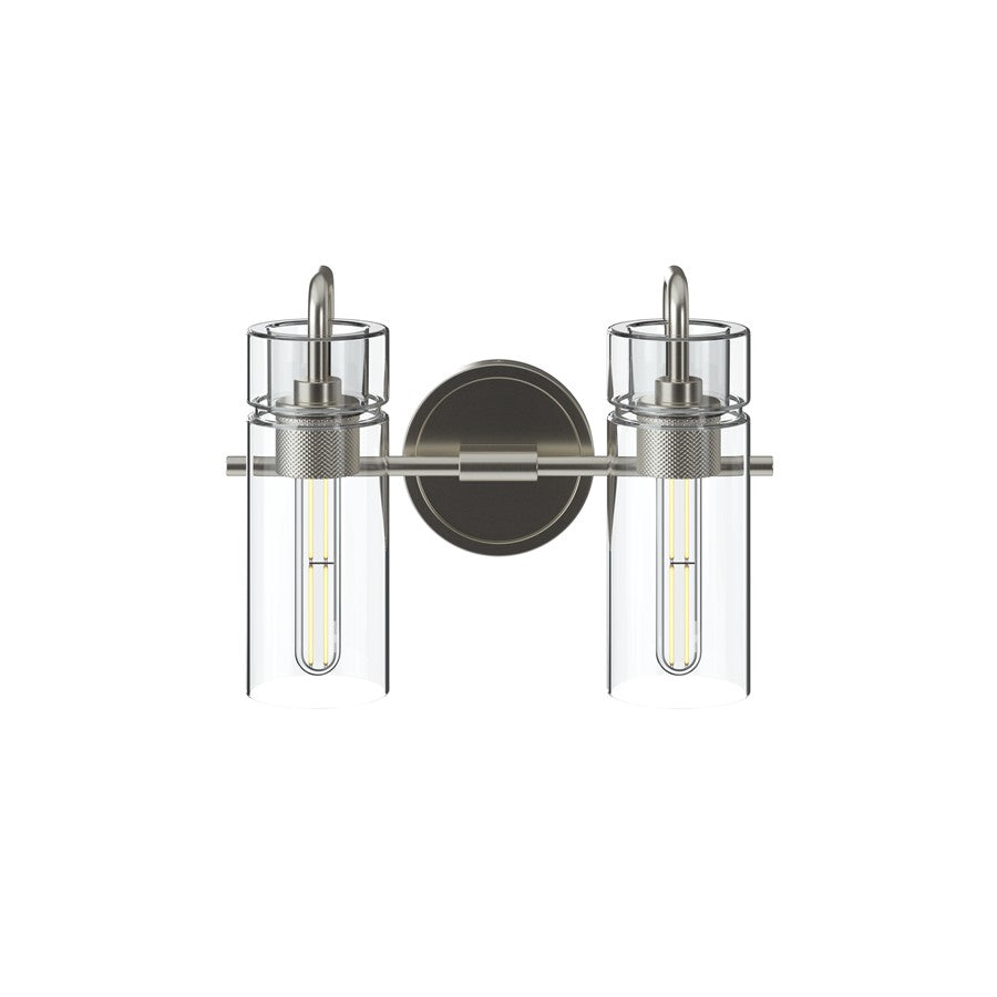 Kichler Niccol 14in 2-Light Vanity Light | Modern Brushed Nickel and Clear Glass | Bathroom Vanity & Hallway | 14 x 10.25 x 6.5 in | Model 55251NI