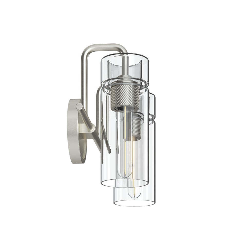Kichler Niccol 14in 2-Light Vanity Light | Modern Brushed Nickel and Clear Glass | Bathroom Vanity & Hallway | 14 x 10.25 x 6.5 in | Model 55251NI