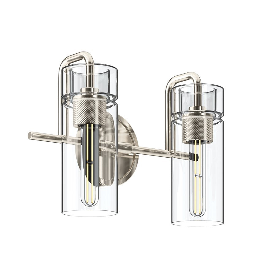 Kichler Niccol 14in 2-Light Vanity Light | Modern Polished Nickel and Clear Glass | Bathroom Vanity | 14 x 10 x 6.5 in | Model 55251PN