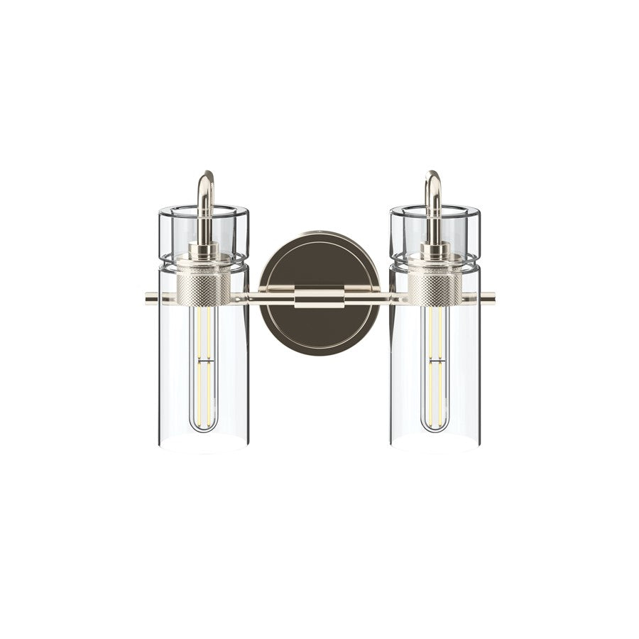 Kichler Niccol 14in 2-Light Vanity Light | Modern Polished Nickel and Clear Glass | Bathroom Vanity | 14 x 10 x 6.5 in | Model 55251PN