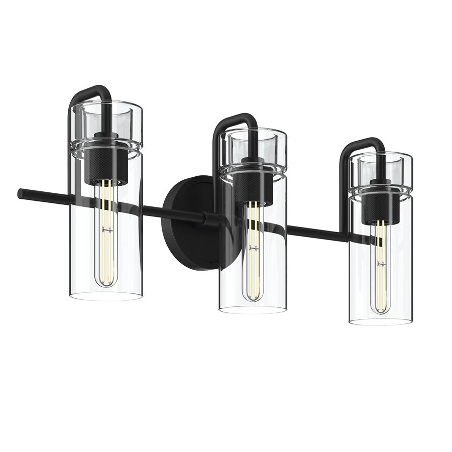 Kichler Niccol 24in 3-Light Vanity Light | Modern Black and Clear Glass | Bathroom Vanity | 24 x 10 x 7 in | Model 55252BK