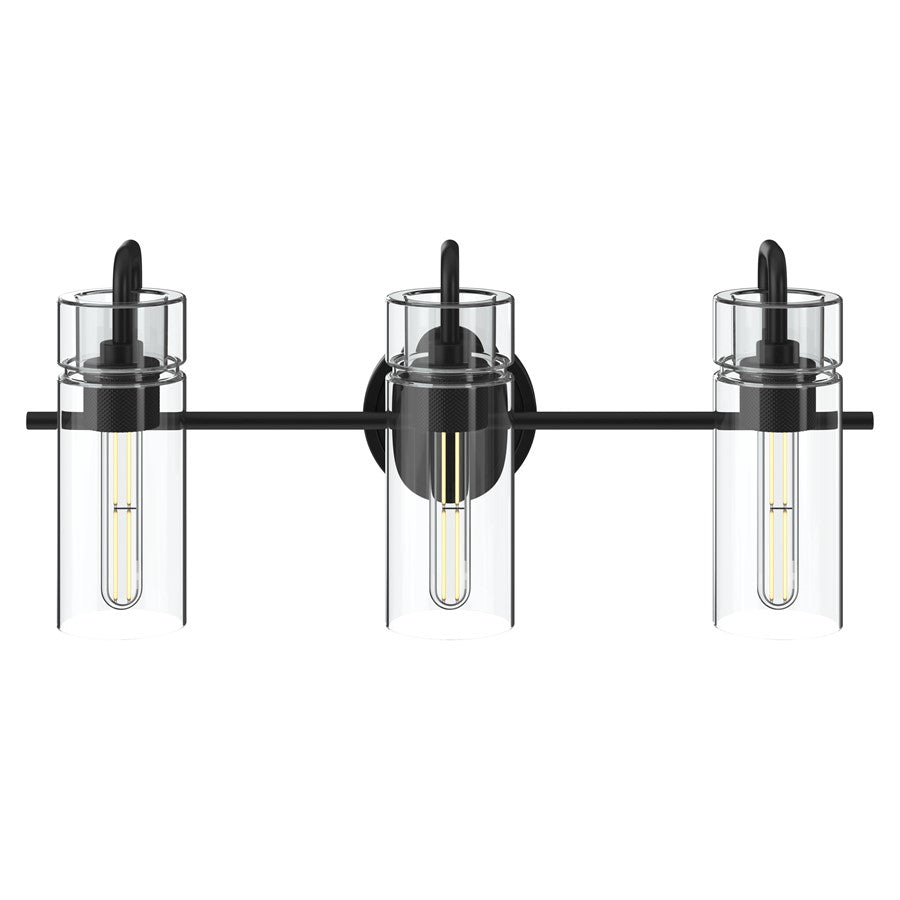 Kichler Niccol 24in 3-Light Vanity Light | Modern Black and Clear Glass | Bathroom Vanity | 24 x 10 x 7 in | Model 55252BK