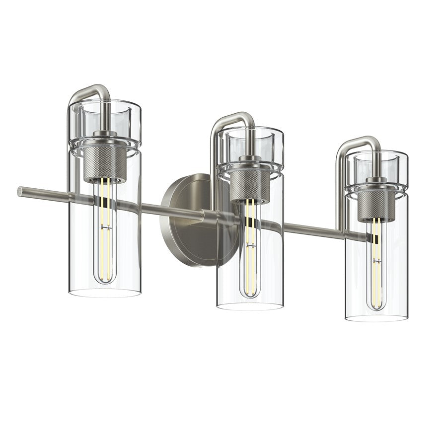 Kichler Niccol 24in 3-Light Vanity Light | Modern Brushed Nickel and Clear Glass | Bathroom Vanity | 24 x 10 x 7 in | Model 55252NI