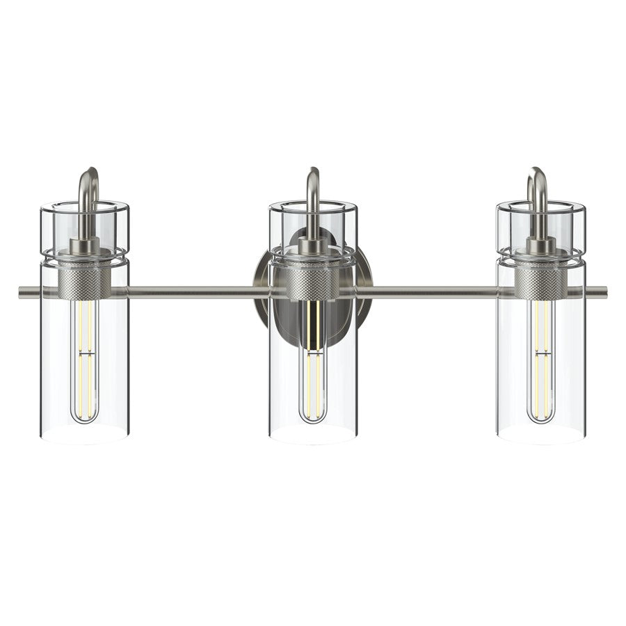Kichler Niccol 24in 3-Light Vanity Light | Modern Brushed Nickel and Clear Glass | Bathroom Vanity | 24 x 10 x 7 in | Model 55252NI