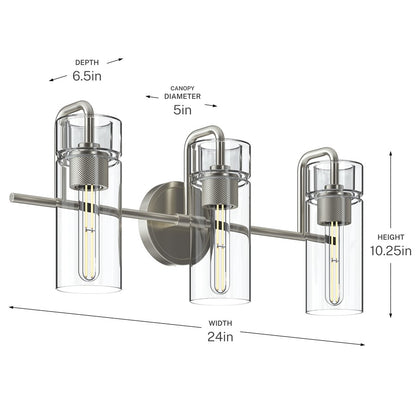 Kichler Niccol 24in 3-Light Vanity Light | Modern Brushed Nickel and Clear Glass | Bathroom Vanity | 24 x 10 x 7 in | Model 55252NI