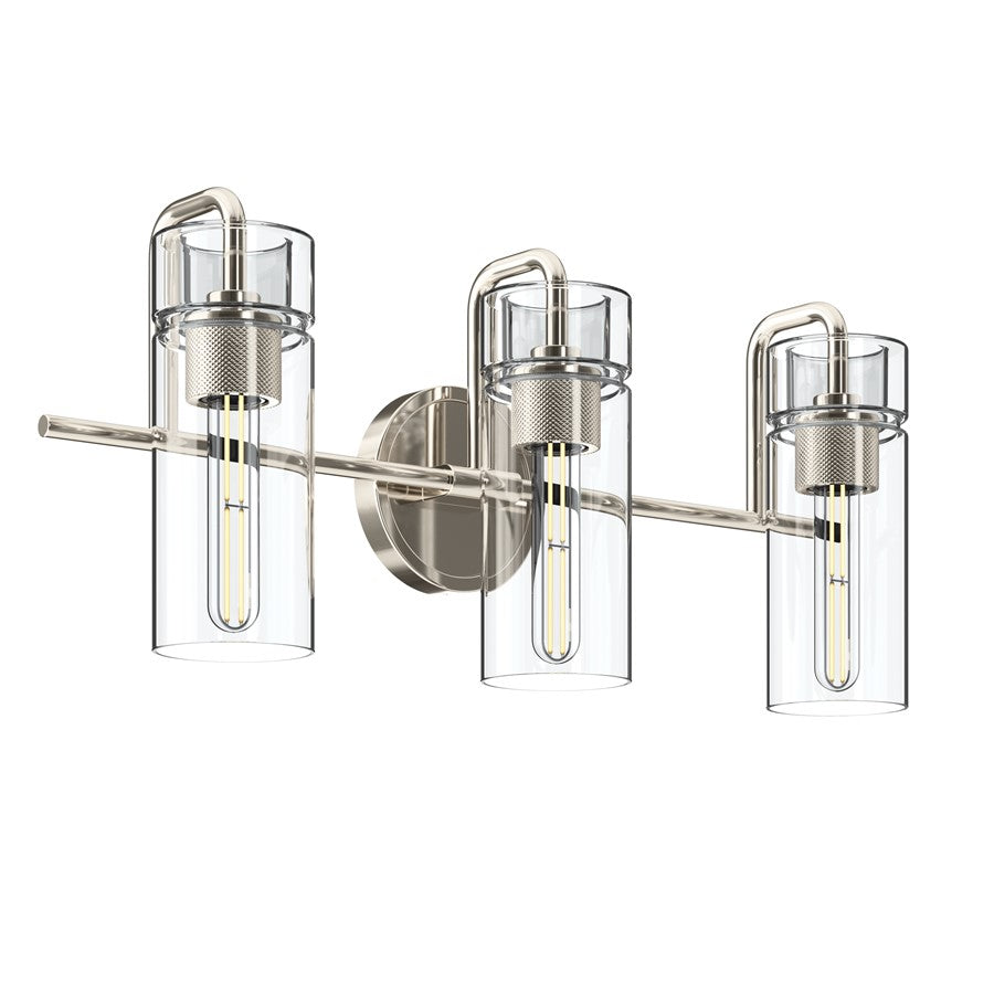 Kichler Niccol 24in 3-Light Vanity Light | Modern Polished Nickel and Clear Glass | Bathroom Vanity | 24 x 10 x 6.5 in | Model 55252PN