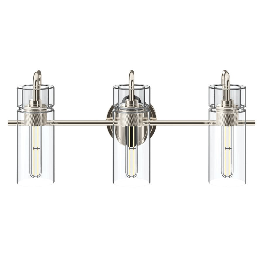 Kichler Niccol 24in 3-Light Vanity Light | Modern Polished Nickel and Clear Glass | Bathroom Vanity | 24 x 10 x 6.5 in | Model 55252PN