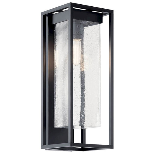 Kichler Mercer 24in 1-Light Outdoor Wall Sconce | Industrial Black with Silver Highlights and Clear Seeded Glass | Entryway & Patio | Model 59063BSL