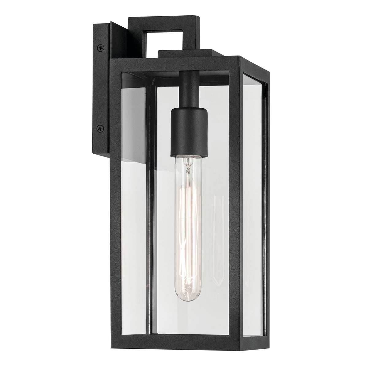 Kichler Branner 1-Light Outdoor Wall Sconce | Traditional Textured Black Aluminum and Clear Glass | Entryway & Covered Patio | Model 59111BKT