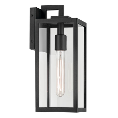 Kichler Branner 1-Light Outdoor Wall Sconce | Traditional Textured Black Aluminum and Clear Glass | Entryway & Covered Patio | Model 59111BKT