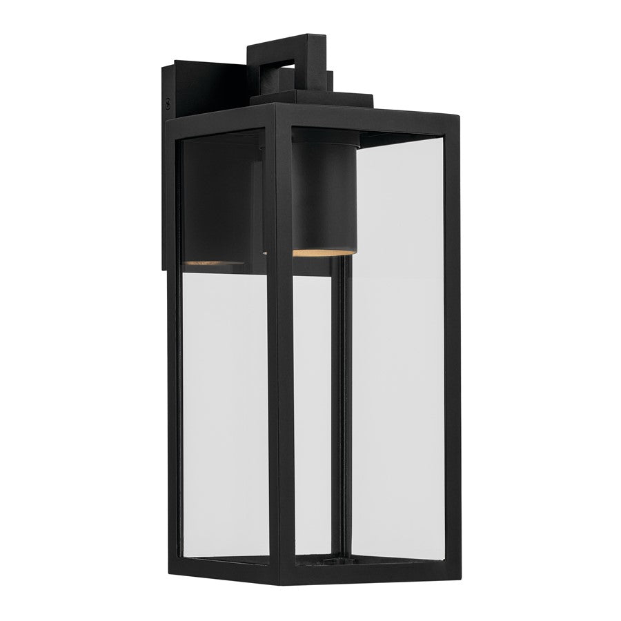 Kichler Branner 14in 1-Light Outdoor Wall Sconce | Traditional Textured Black and Clear Glass | Covered Patio & Entryway | Model 59111BKTDS