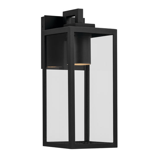 Kichler Branner 14in 1-Light Outdoor Wall Sconce | Traditional Textured Black and Clear Glass | Covered Patio & Entryway | Model 59111BKTDS