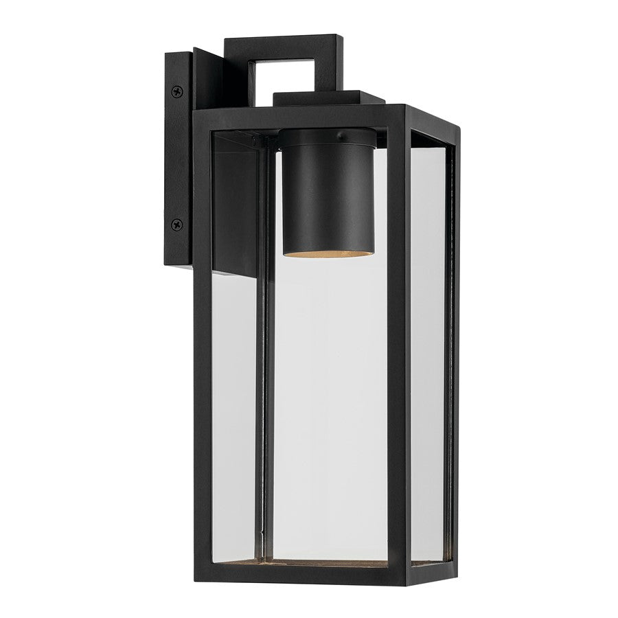 Kichler Branner 14in 1-Light Outdoor Wall Sconce | Traditional Textured Black and Clear Glass | Covered Patio & Entryway | Model 59111BKTDS