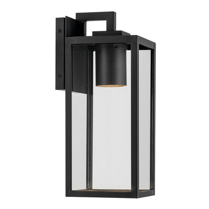Kichler Branner 14in 1-Light Outdoor Wall Sconce | Traditional Textured Black and Clear Glass | Covered Patio & Entryway | Model 59111BKTDS