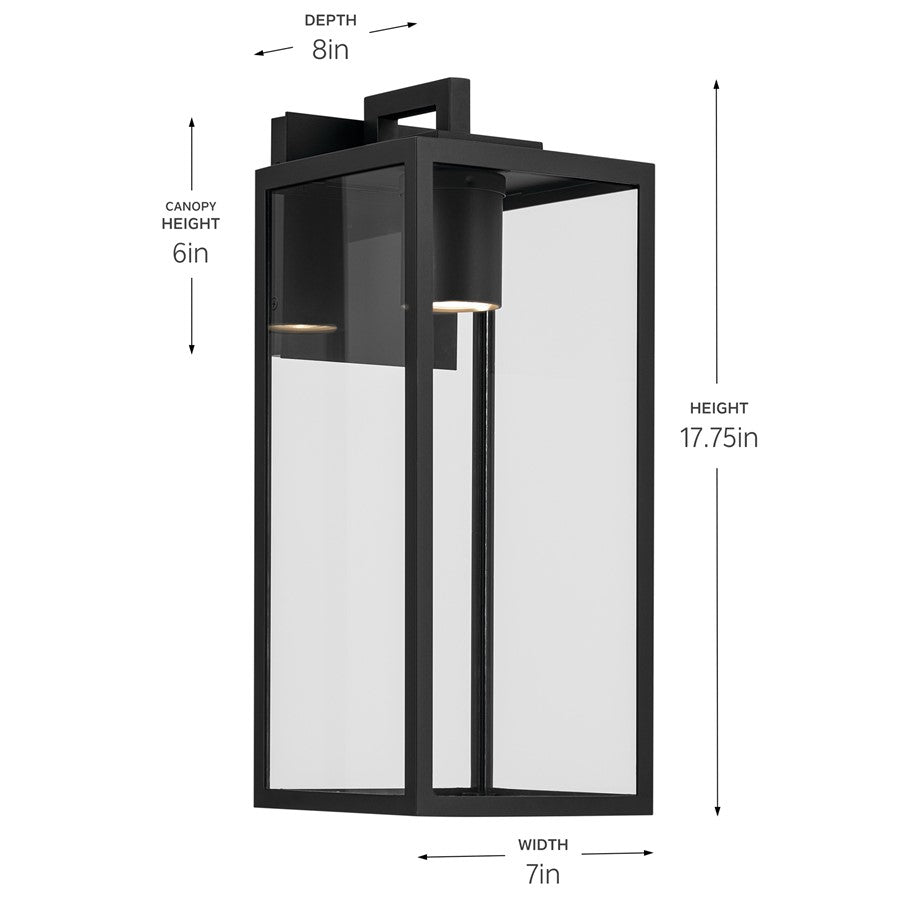 Kichler Branner 17.75in 1-Light Outdoor Wall Light | Traditional Textured Black Aluminum | Entryway & Patio | 7 x 17.75 in | Model 59112BKTDS