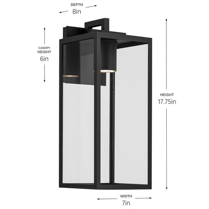 Kichler Branner 17.75in 1-Light Outdoor Wall Light | Traditional Textured Black Aluminum | Entryway & Patio | 7 x 17.75 in | Model 59112BKTDS