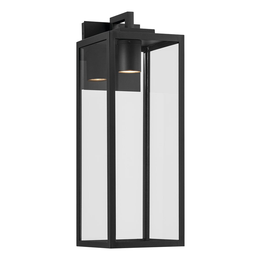 Kichler Branner 24in 1-Light Outdoor Wall Sconce | Traditional Textured Black and Clear Glass | Covered Patio & Entryway | Model 59113BKTDS