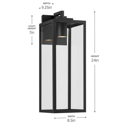Kichler Branner 24in 1-Light Outdoor Wall Sconce | Traditional Textured Black and Clear Glass | Covered Patio & Entryway | Model 59113BKTDS