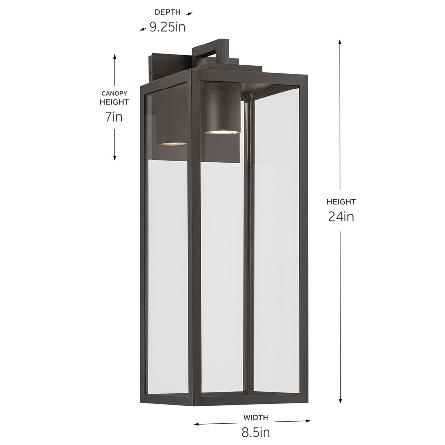 Kichler Branner 24in 1-Light Outdoor Wall Light | Traditional Olde Bronze Aluminum and Clear Glass | Entryway & Covered Patio | Model 59113OZDS
