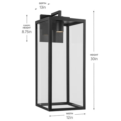 Kichler Branner 30in 1-Light Outdoor Wall Sconce | Traditional Textured Black and Clear Glass | Covered Patio & Entryway | Model 59114BKTDS