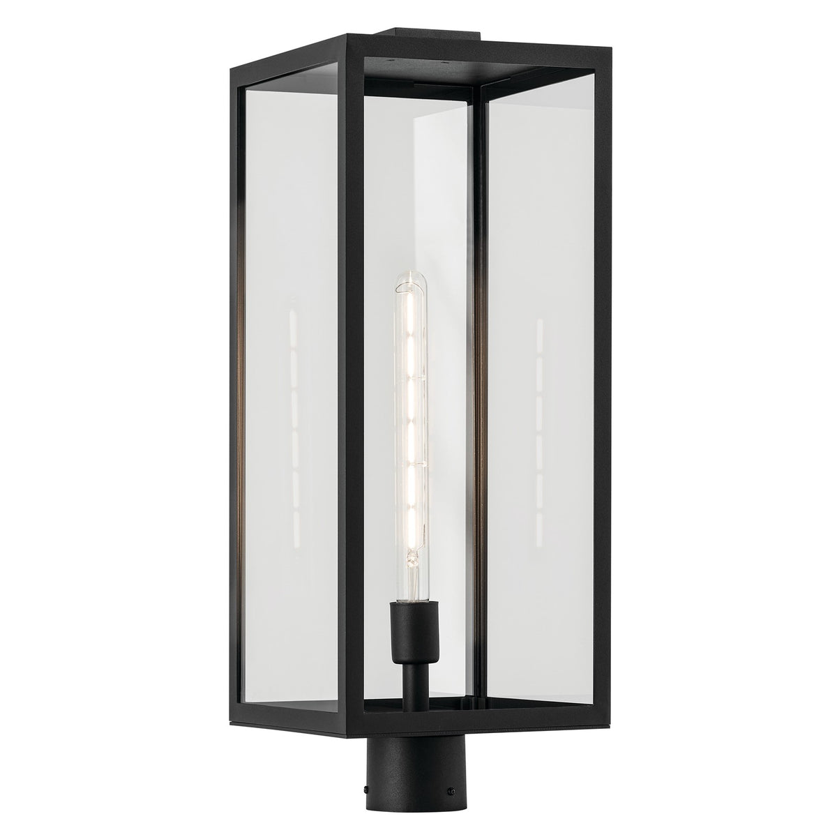 Kichler Branner 25in 1-Light Outdoor Post Lantern | Traditional Textured Black and Clear Glass | Covered Patio & Entryway | Model 59115BKT