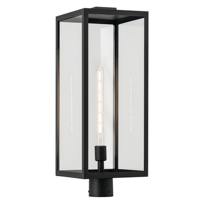Kichler Branner 25in 1-Light Outdoor Post Lantern | Traditional Textured Black and Clear Glass | Covered Patio & Entryway | Model 59115BKT