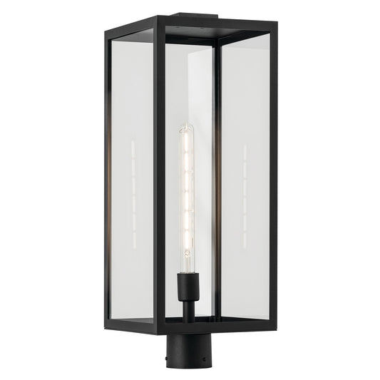 Kichler Branner 25in 1-Light Outdoor Post Lantern | Traditional Textured Black and Clear Glass | Covered Patio & Entryway | Model 59115BKT