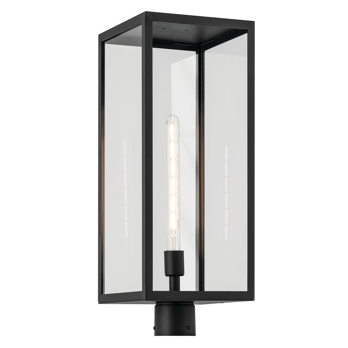 Kichler Branner 25in 1-Light Outdoor Post Lantern | Traditional Textured Black and Clear Glass | Covered Patio & Entryway | Model 59115BKT