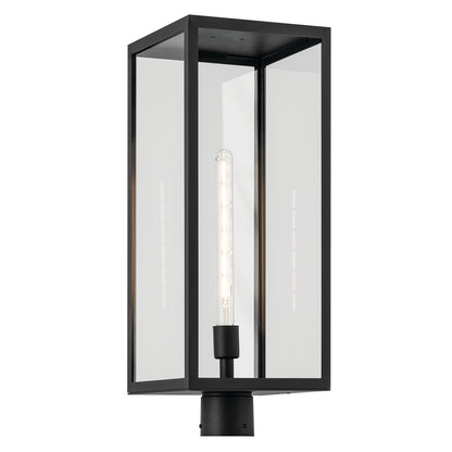 Kichler Branner 25in 1-Light Outdoor Post Lantern | Traditional Textured Black and Clear Glass | Covered Patio & Entryway | Model 59115BKT