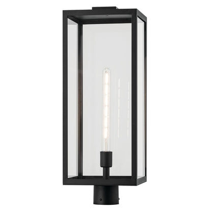Kichler Branner 25in 1-Light Outdoor Post Lantern | Traditional Textured Black and Clear Glass | Covered Patio & Entryway | Model 59115BKT