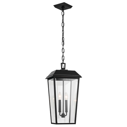 Kichler Mathus 9.5in 2-Light Outdoor Pendant | Traditional Textured Black and Clear Beveled Glass | Covered Patio & Entryway | Model 59122BKT