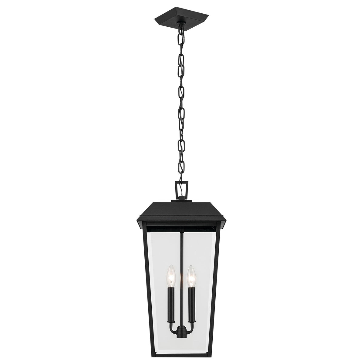Kichler Mathus 9.5in 2-Light Outdoor Pendant | Traditional Textured Black and Clear Beveled Glass | Covered Patio & Entryway | Model 59122BKT