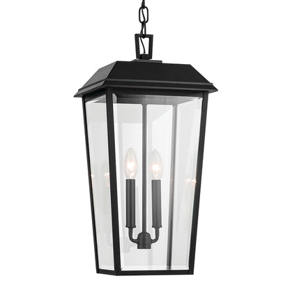 Kichler Mathus 9.5in 2-Light Outdoor Pendant | Traditional Textured Black and Clear Beveled Glass | Covered Patio & Entryway | Model 59122BKT