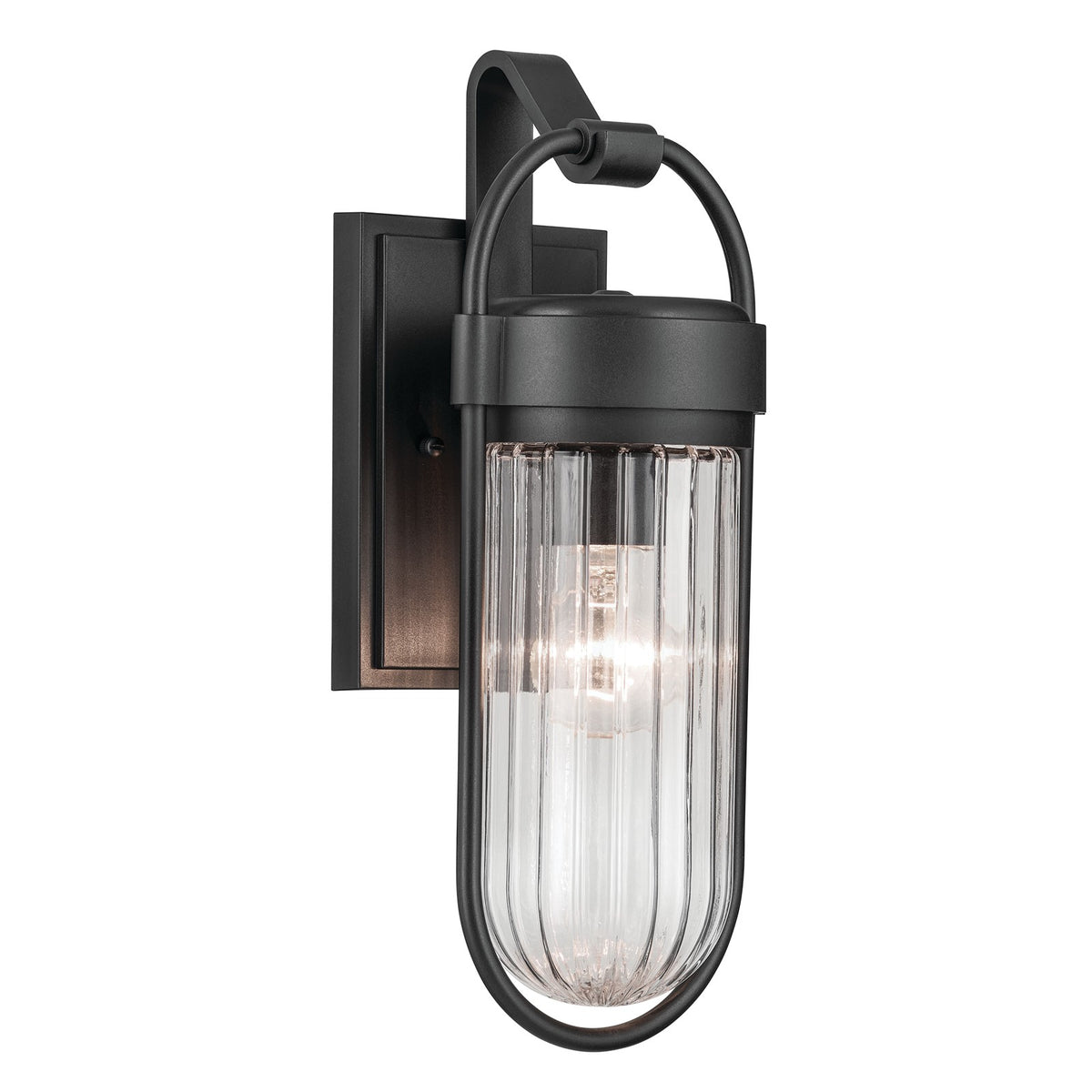 Kichler Brix 6in 1-Light Outdoor Wall Sconce | Industrial Textured Black and Clear Glass | Covered Patio & Entryway | 6 x 16 in | Model 59123BKT