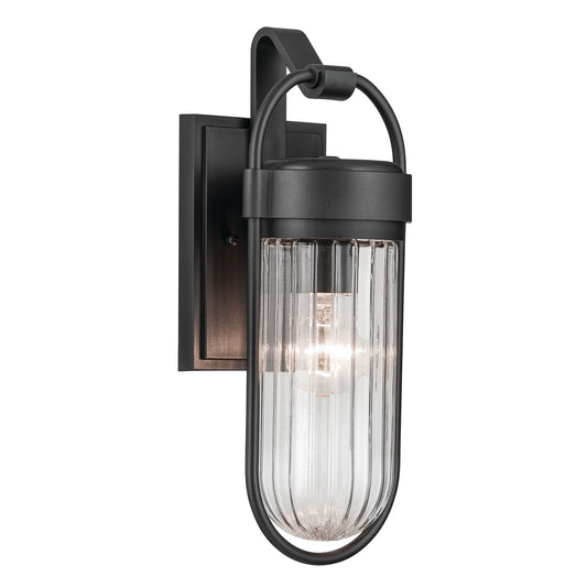 Kichler Brix 6in 1-Light Outdoor Wall Sconce | Industrial Textured Black and Clear Glass | Covered Patio & Entryway | 6 x 16 in | Model 59123BKT