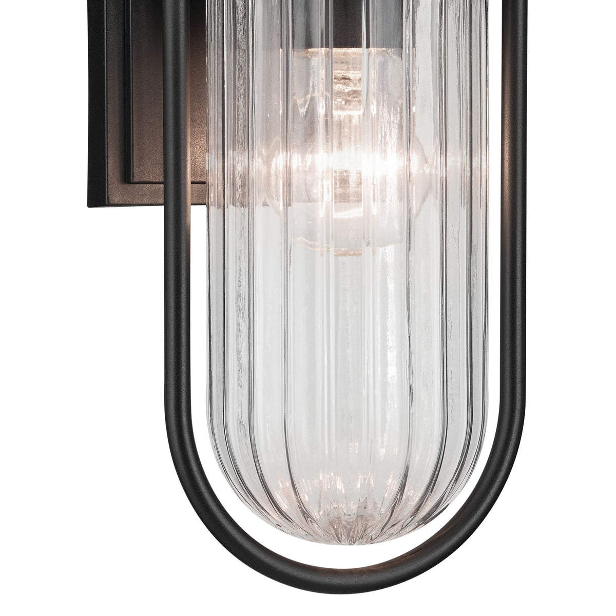 Kichler Brix 6in 1-Light Outdoor Wall Sconce | Industrial Textured Black and Clear Glass | Covered Patio & Entryway | 6 x 16 in | Model 59123BKT