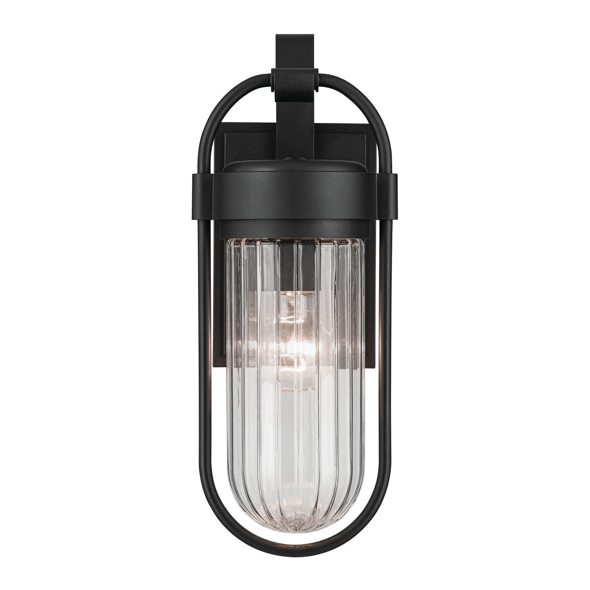 Kichler Brix 6in 1-Light Outdoor Wall Sconce | Industrial Textured Black and Clear Glass | Covered Patio & Entryway | 6 x 16 in | Model 59123BKT