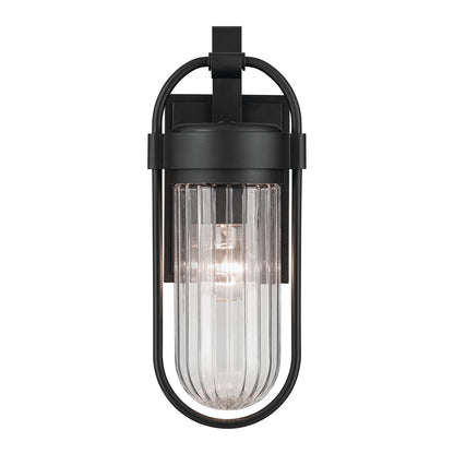 Kichler Brix 6in 1-Light Outdoor Wall Sconce | Industrial Textured Black and Clear Glass | Covered Patio & Entryway | 6 x 16 in | Model 59123BKT