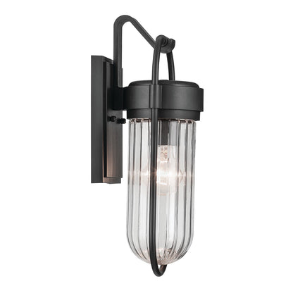 Kichler Brix 6in 1-Light Outdoor Wall Sconce | Industrial Textured Black and Clear Glass | Covered Patio & Entryway | 6 x 16 in | Model 59123BKT
