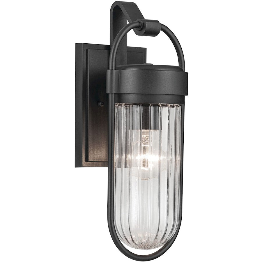 Kichler Brix 6in 1-Light Outdoor Wall Sconce | Industrial Textured Black and Clear Glass | Covered Patio & Entryway | 6 x 16 in | Model 59123BKT