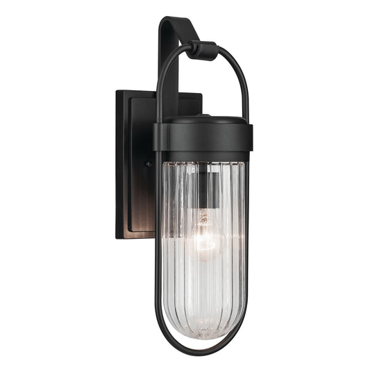 Kichler Brix 1-Light Outdoor Wall Light | Industrial Textured Black Plastic and Clear Glass | Covered Patio & Entryway | Model 59124BKT