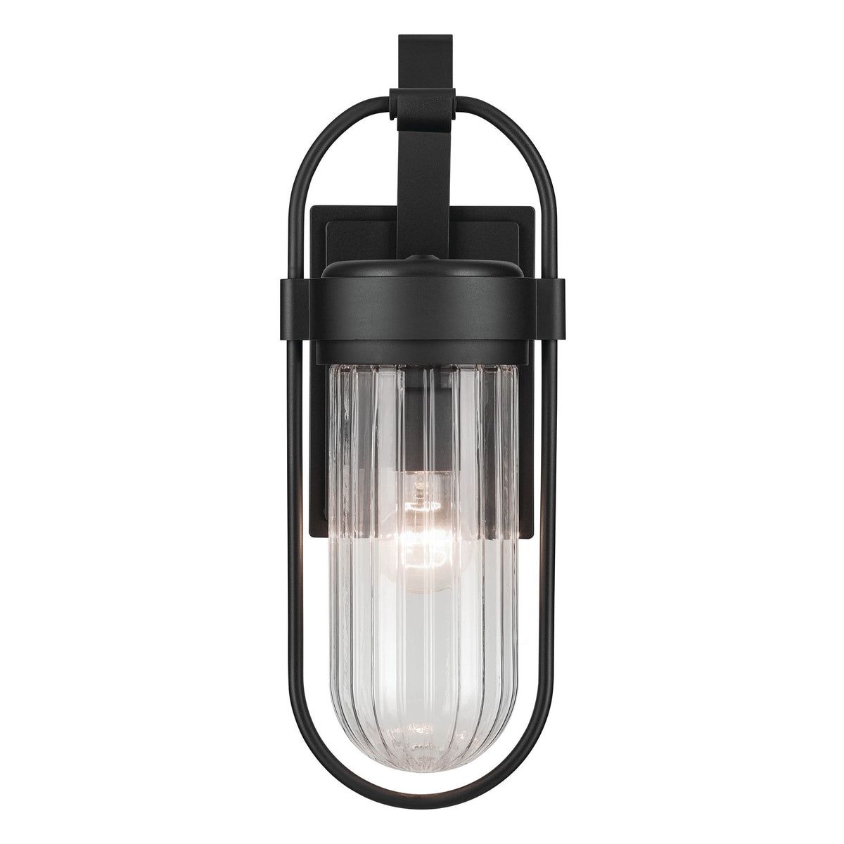 Kichler Brix 1-Light Outdoor Wall Light | Industrial Textured Black Plastic and Clear Glass | Covered Patio & Entryway | Model 59124BKT