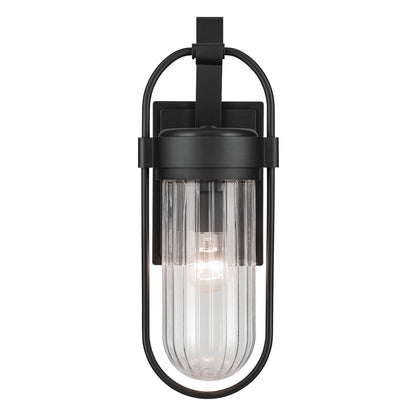 Kichler Brix 1-Light Outdoor Wall Light | Industrial Textured Black Plastic and Clear Glass | Covered Patio & Entryway | Model 59124BKT