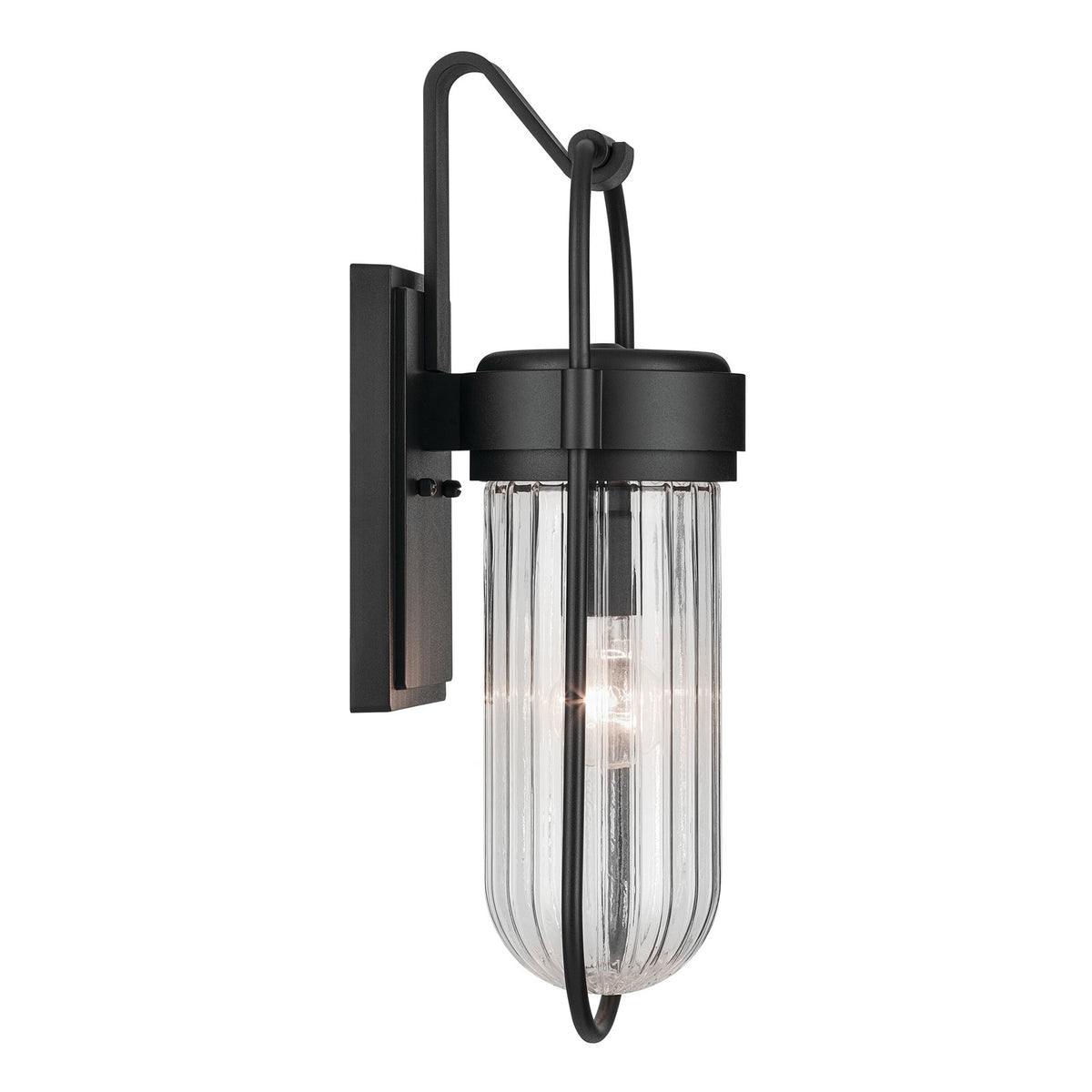 Kichler Brix 1-Light Outdoor Wall Light | Industrial Textured Black Plastic and Clear Glass | Covered Patio & Entryway | Model 59124BKT
