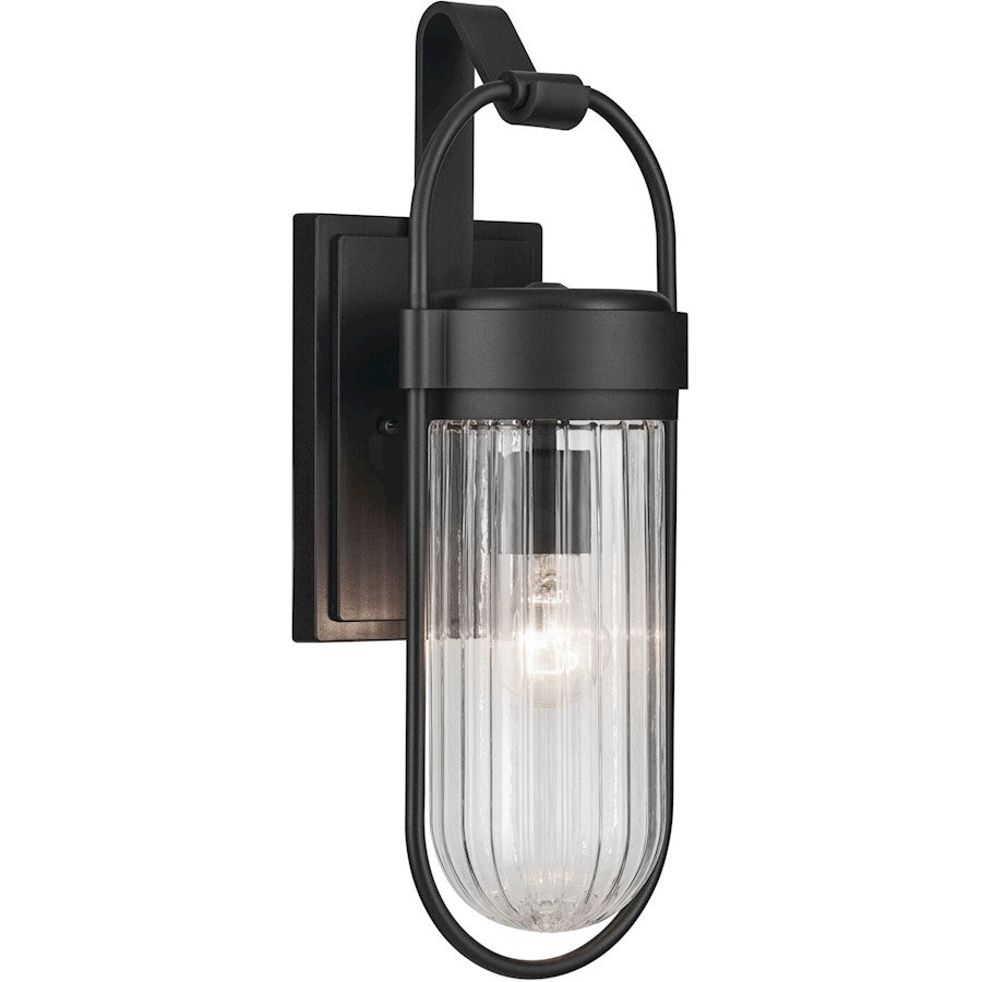 Kichler Brix 1-Light Outdoor Wall Light | Industrial Textured Black Plastic and Clear Glass | Covered Patio & Entryway | Model 59124BKT