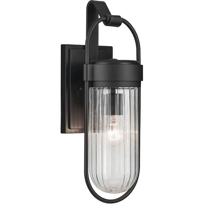 Kichler Brix 1-Light Outdoor Wall Light | Industrial Textured Black Plastic and Clear Glass | Covered Patio & Entryway | Model 59124BKT