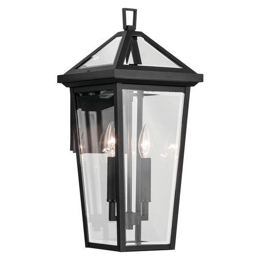 Kichler Regence 8in 2-Light Outdoor Wall Light | Traditional Textured Black and Clear Beveled Glass | Entryway & Covered Patio | Model 59126BKT