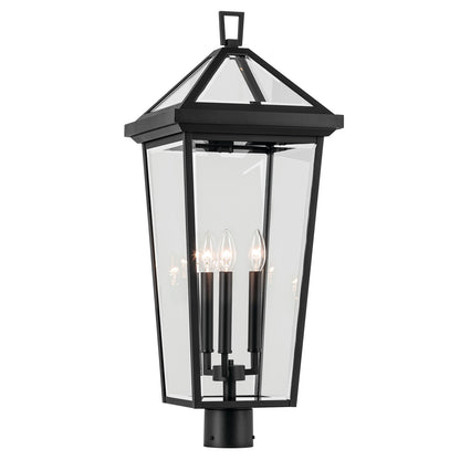Kichler Regence 11in 3-Light Outdoor Post Lantern | Traditional Textured Black and Clear Beveled Glass | Garden & Pathway | Model 59129BKT